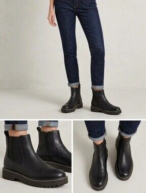 DV by Dolce Vita Lobera Black Chunky Chelsea Boots Lug Sole Textured Leather S 8